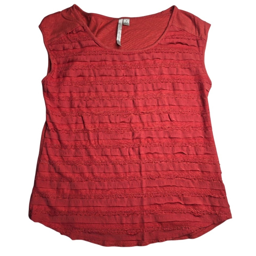 LC Lauren Conrad Ruffle Tiered Top Women Medium Coral Boho Romantic Cap‎ Sleeve